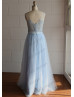 Light Blue Lace Tulle Long Prom Dress
